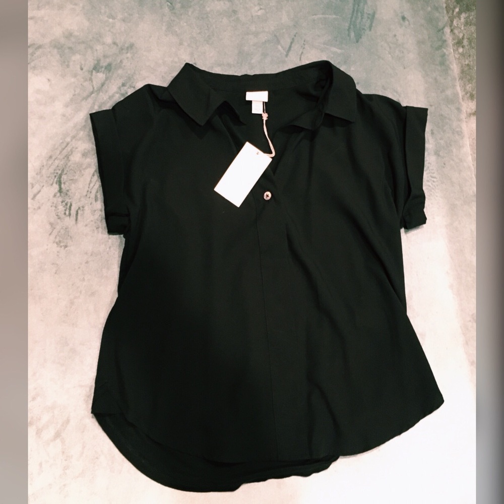 ANDEAWY Black Cap Sleeve Dress Shirt